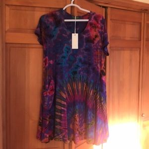 Tie-dye dress/tunic with cap sleeves and pockets